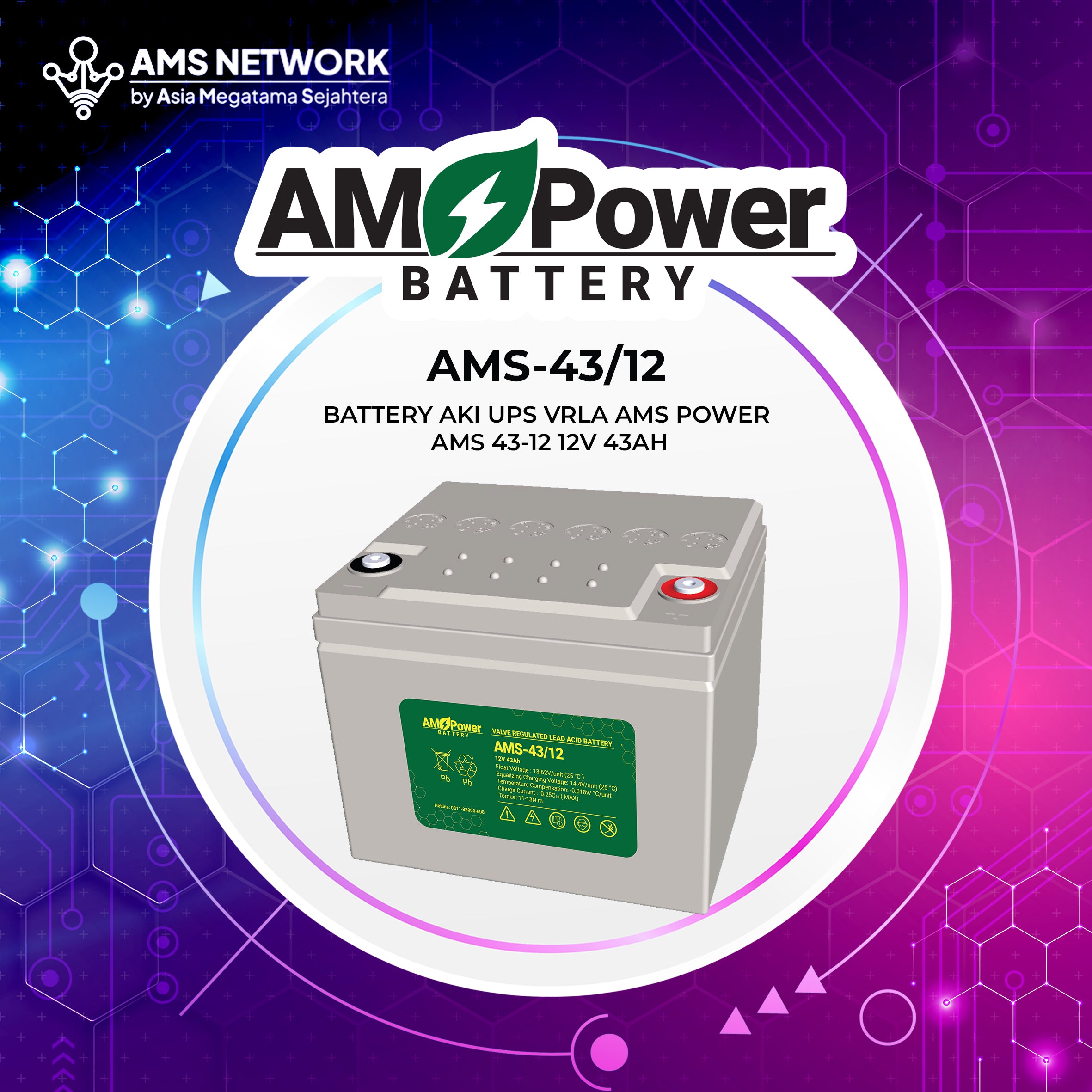 BATTERY AKI UPS VRLA AMS POWER AMS 43-12 12V 43AH