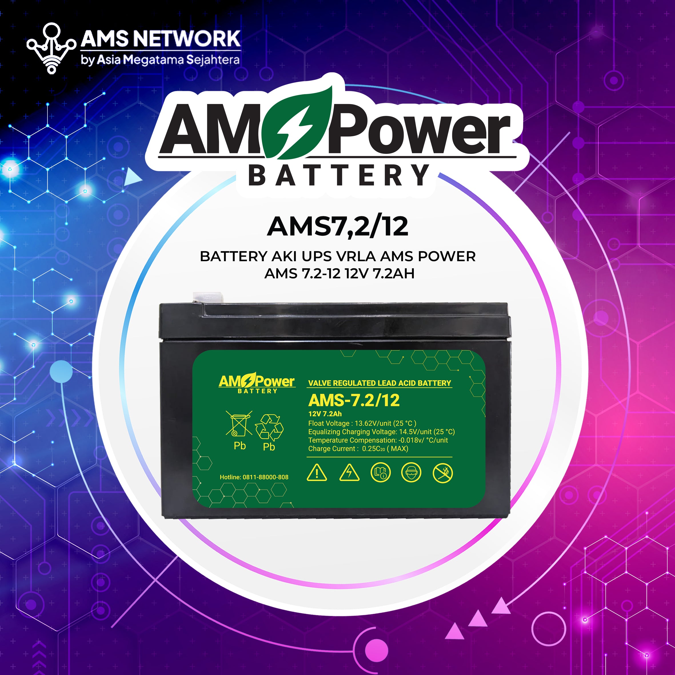 BATTERY AKI UPS VRLA AMS POWER AMS 7.2-12 12V 7.2AH