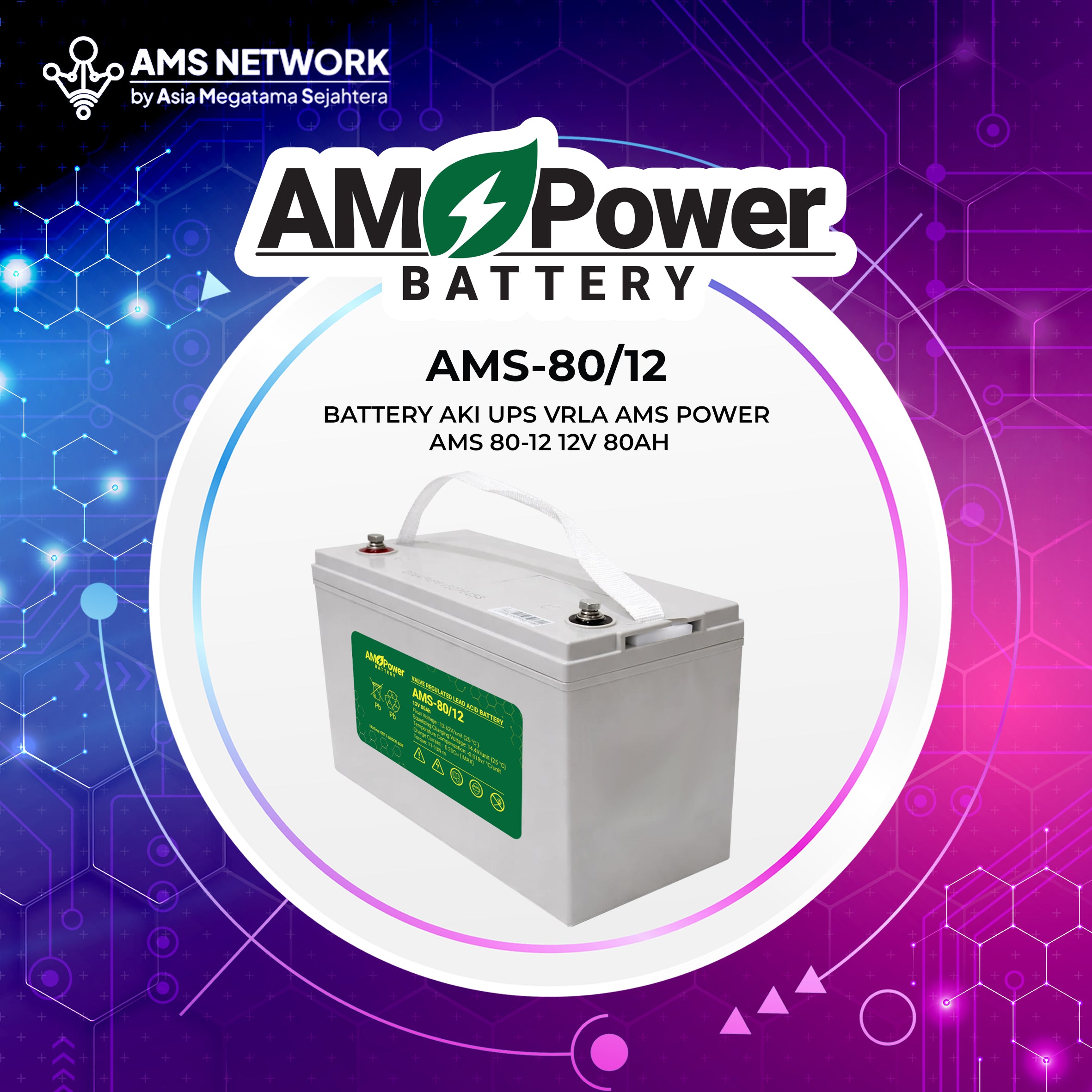 BATTERY AKI UPS VRLA AMS POWER AMS 80-12 12V 80AH