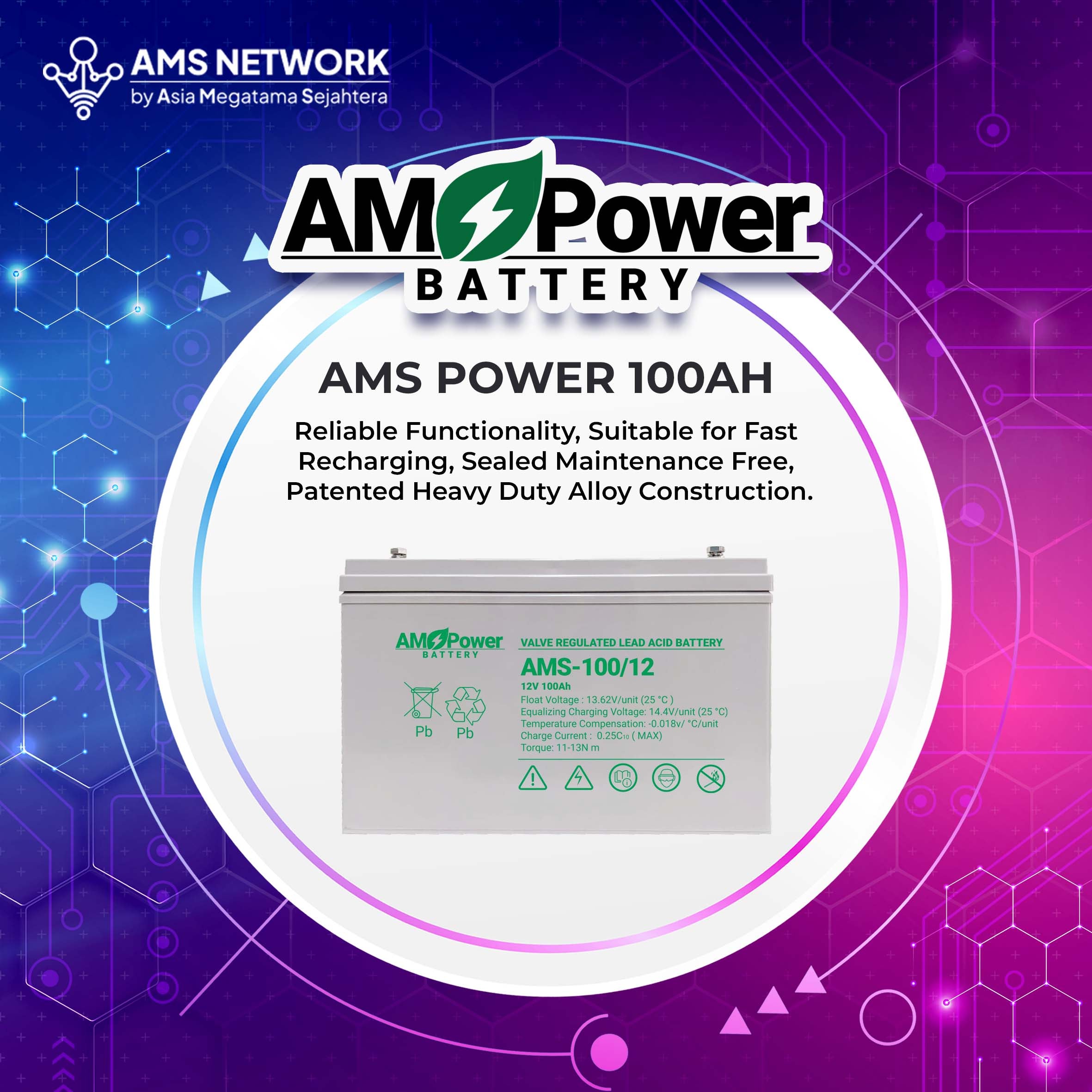BATTERY AKI UPS VRLA AMS POWER AMS 100-12 12V 100AH