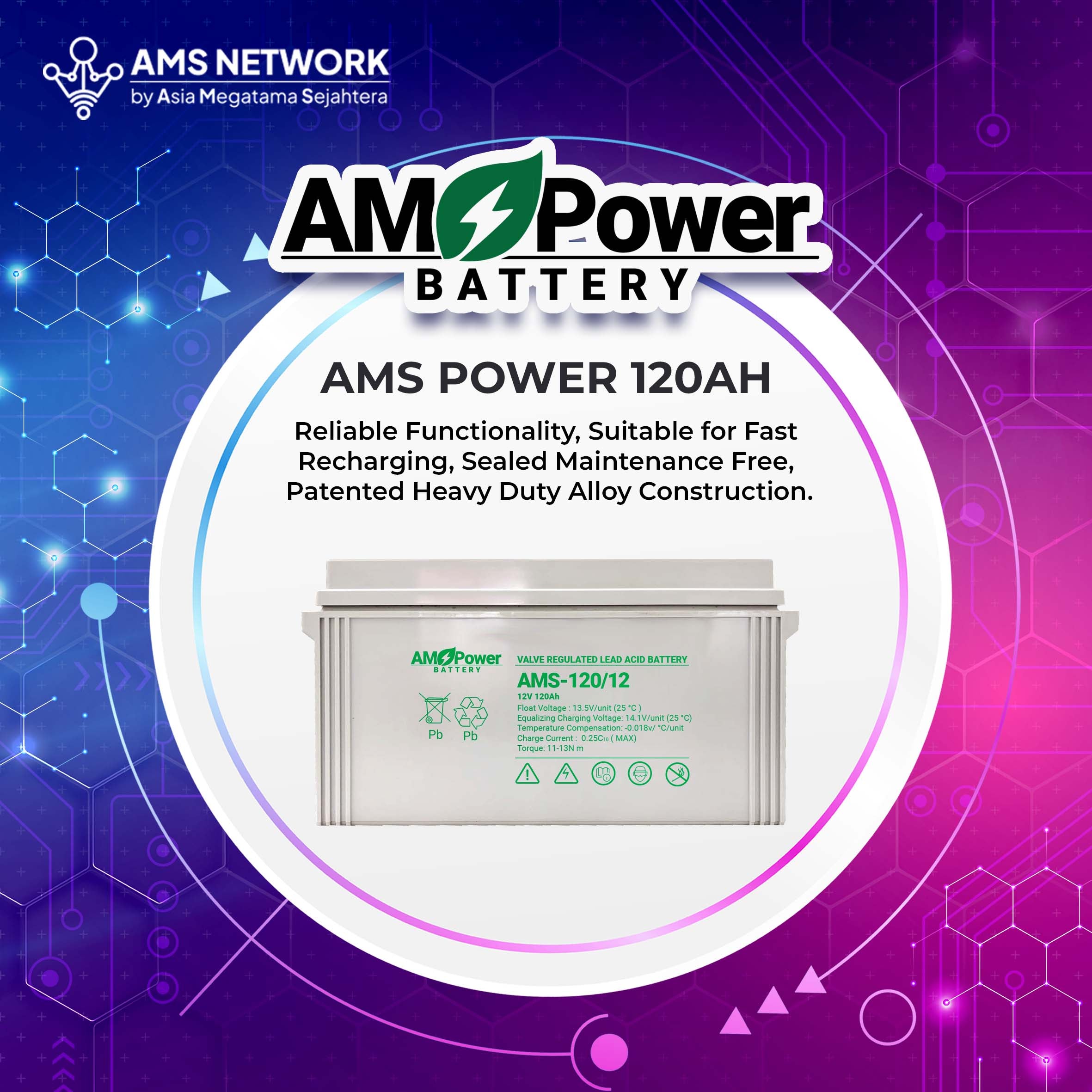 BATTERY AKI UPS VRLA AMS POWER AMS 120-12 12V 120AH