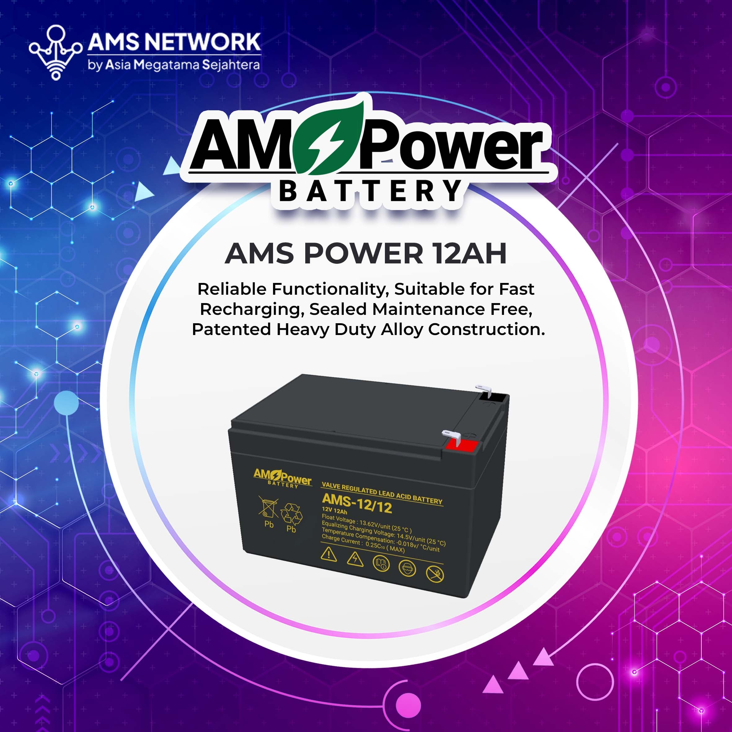 BATTERY AKI UPS VRLA AMS POWER AMS 12-12 12V 12AH