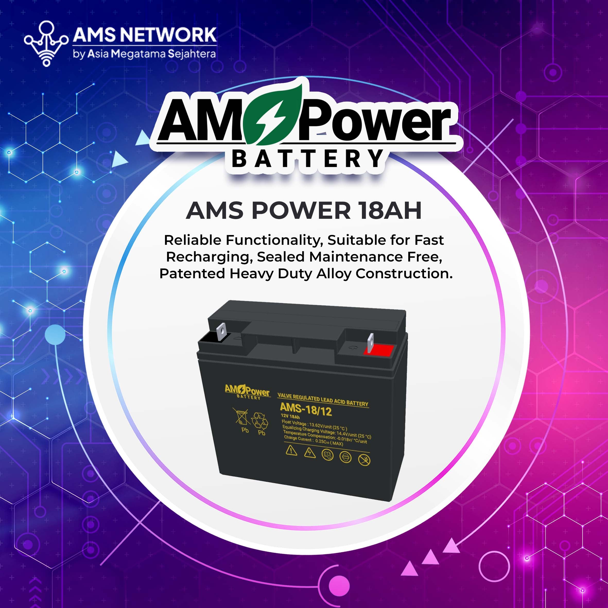 BATTERY AKI UPS VRLA AMS POWER AMS 18-12 12V 18AH