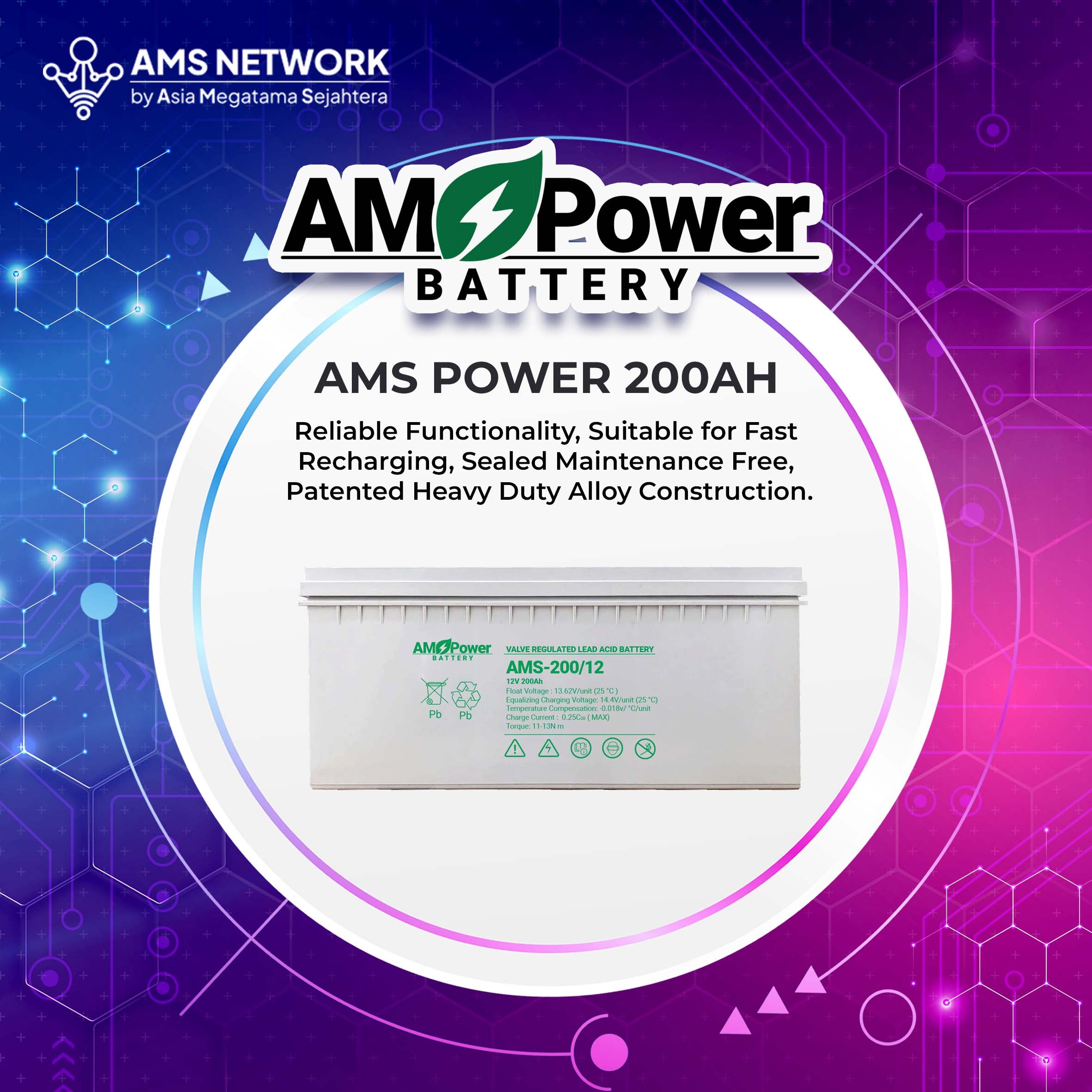 BATTERY AKI UPS VRLA AMS POWER AMS 200-12 12V 200AH