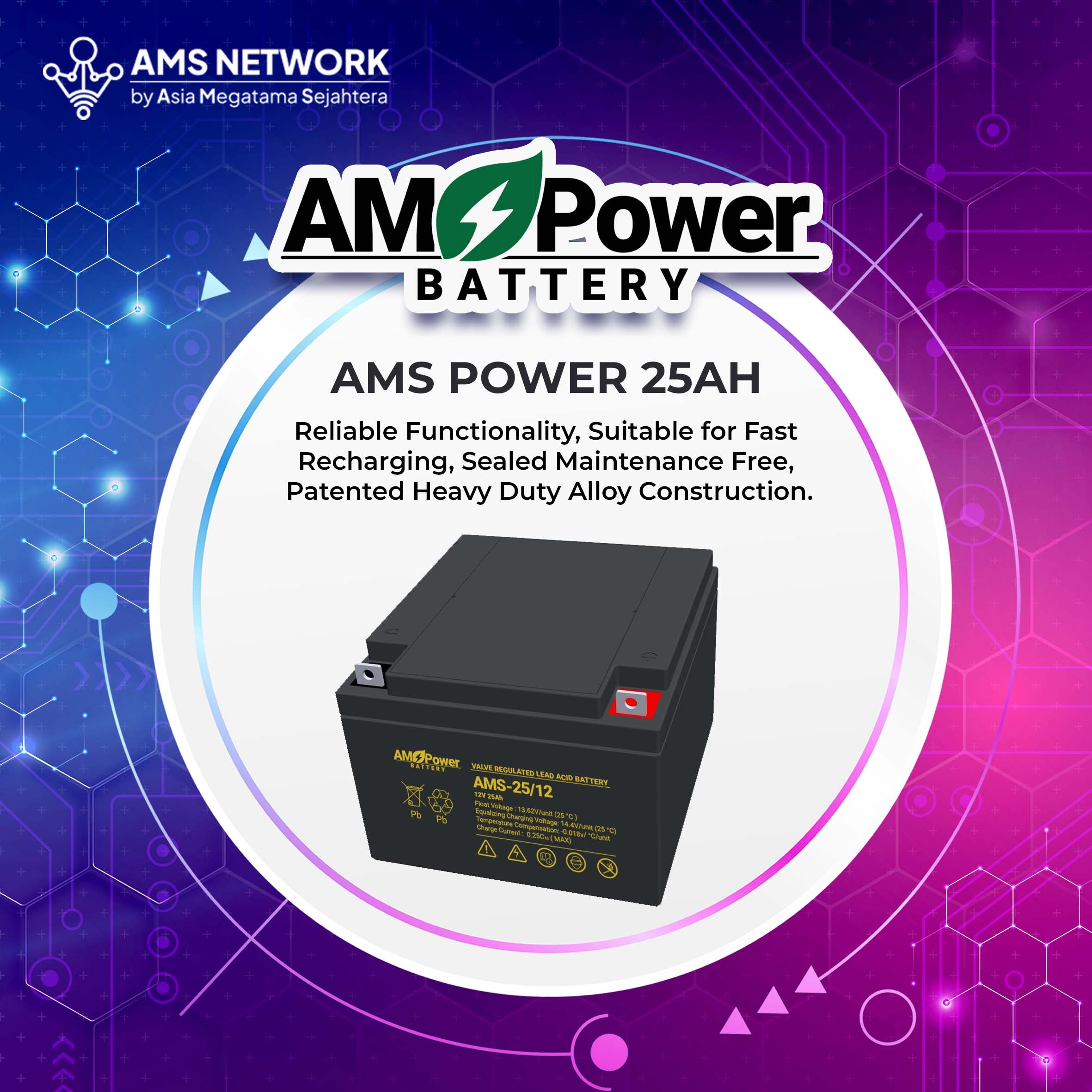 BATTERY AKI UPS VRLA AMS POWER AMS 12-12 12V 25AH