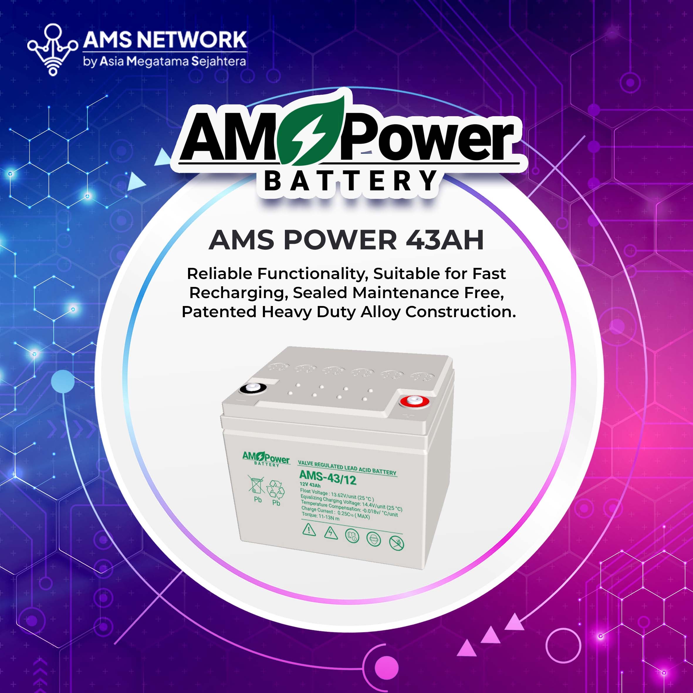 BATTERY AKI UPS VRLA AMS POWER AMS 43-12 12V 43AH