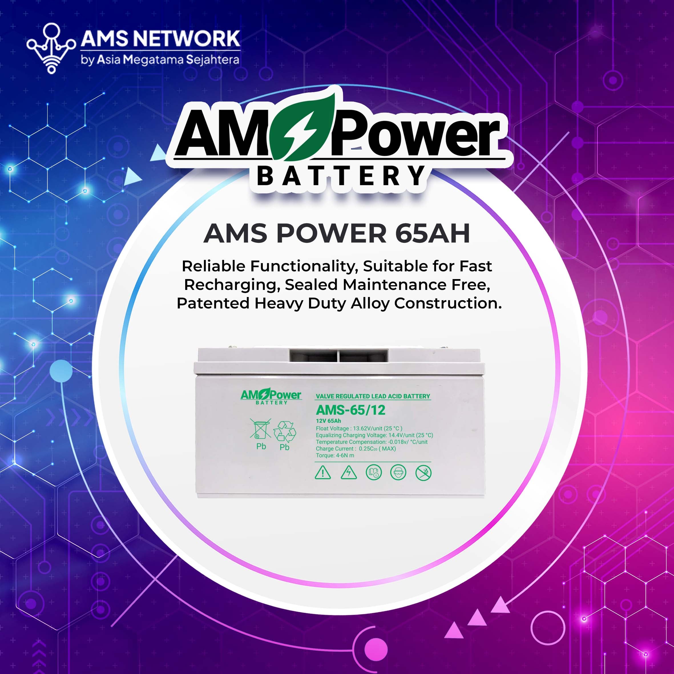 BATTERY AKI UPS VRLA AMS POWER AMS 65-12 12V 65AH