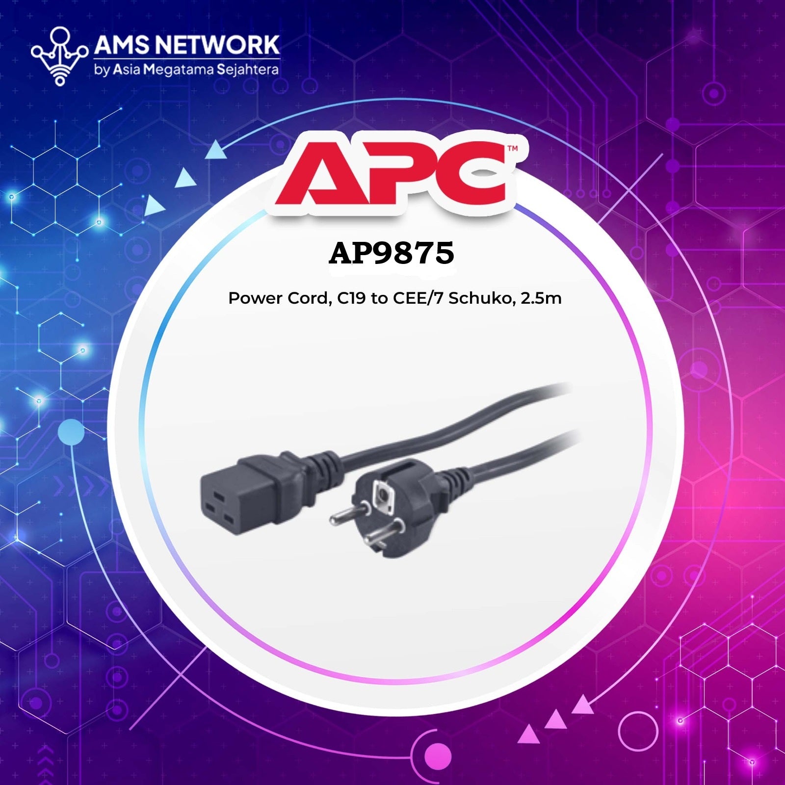 Power Cable AP9875 - APC Cord C19 to CEE/7 Schuko, 2.5m