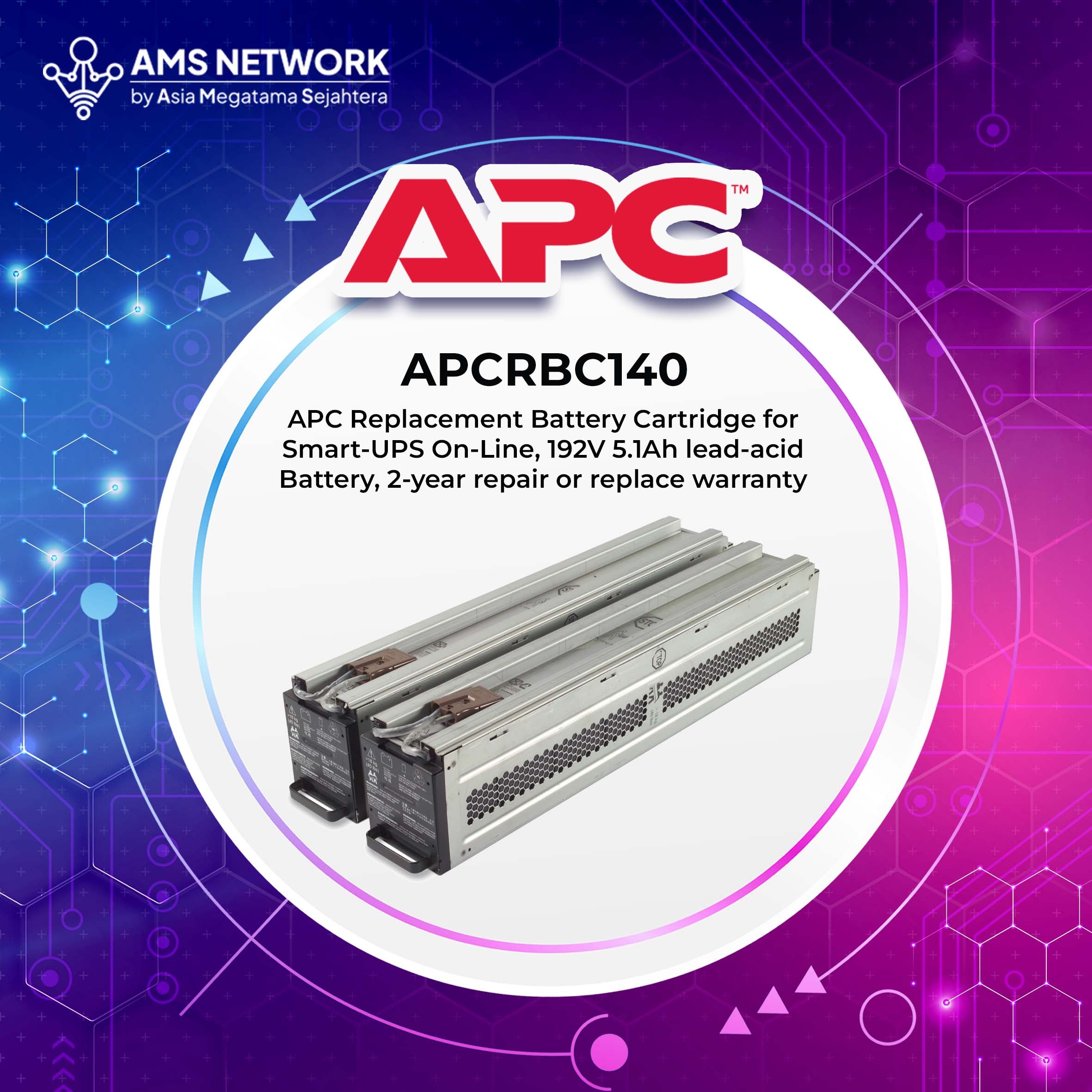 APC RBC140 - APC  RBC 140 Replacement Battery Cartridge for Smart-UPS On-Line, 192V 5.1Ah lead-acid Battery, 2-year repair or replace warranty