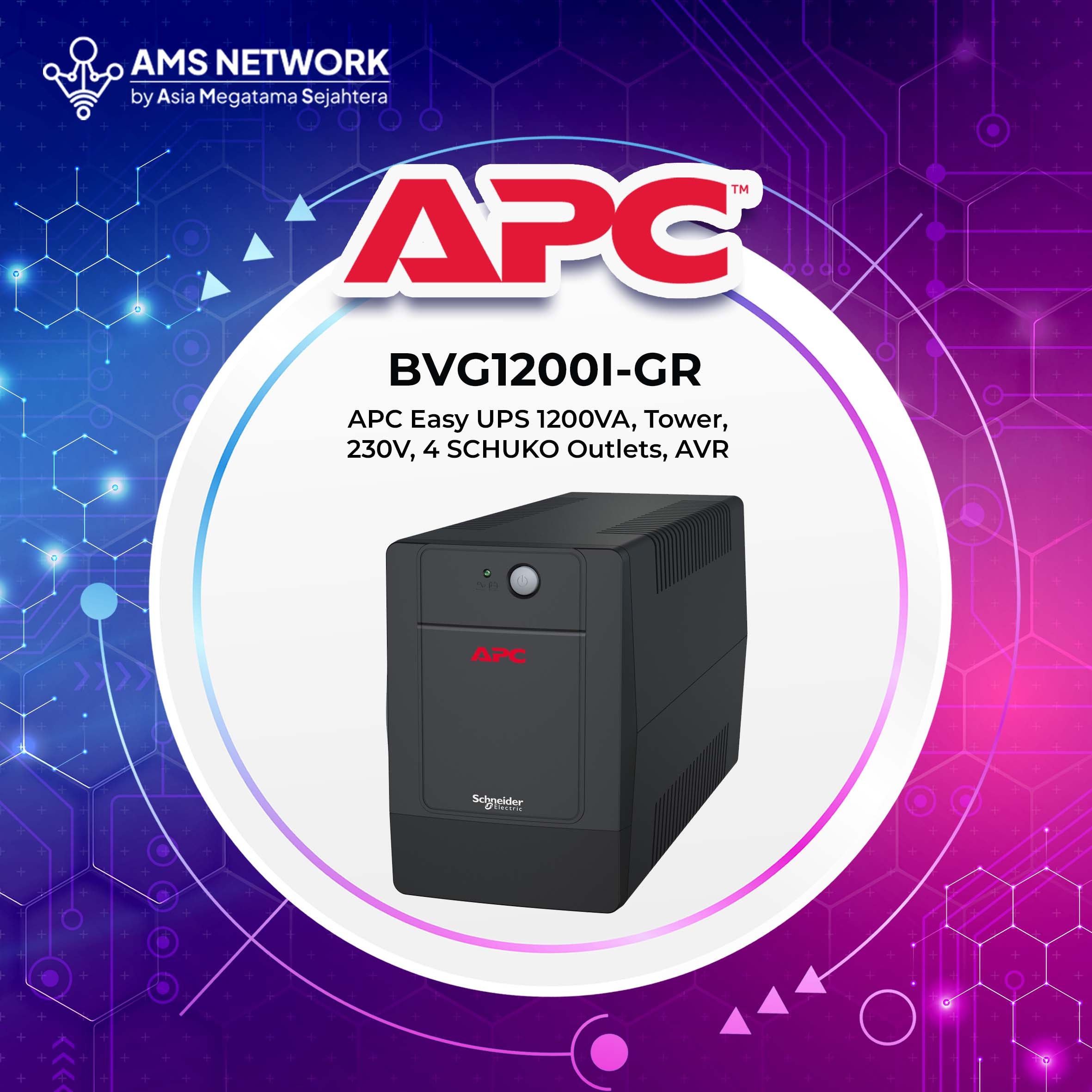 BVG1200I-GR - APC Easy UPS 1200 VA, Tower, 230V, 4 SCHUKO Outlets, AVR