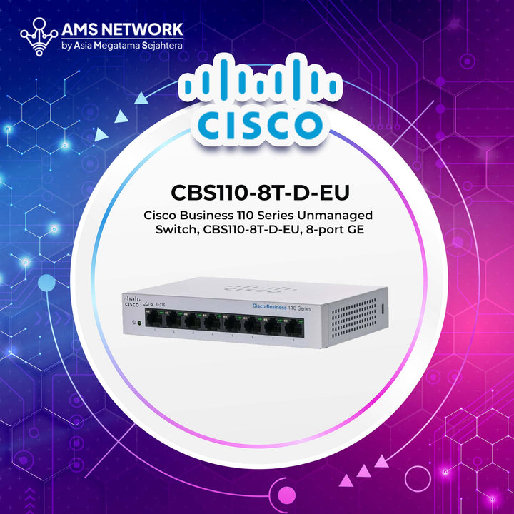Cisco Business 110 Series CBS110-8T-D-EU, 8-Ports GbE Unmanaged Switch + SMARTNET , Garansi 1 tahun