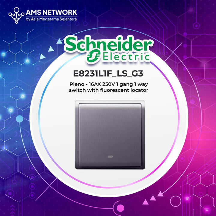 E8231L1F_LS_G3 - Schneider Electric PIENO Saklar 1 gang 1 way switch with fluorescent locator Lavender Silver 16AX 250V 1pc