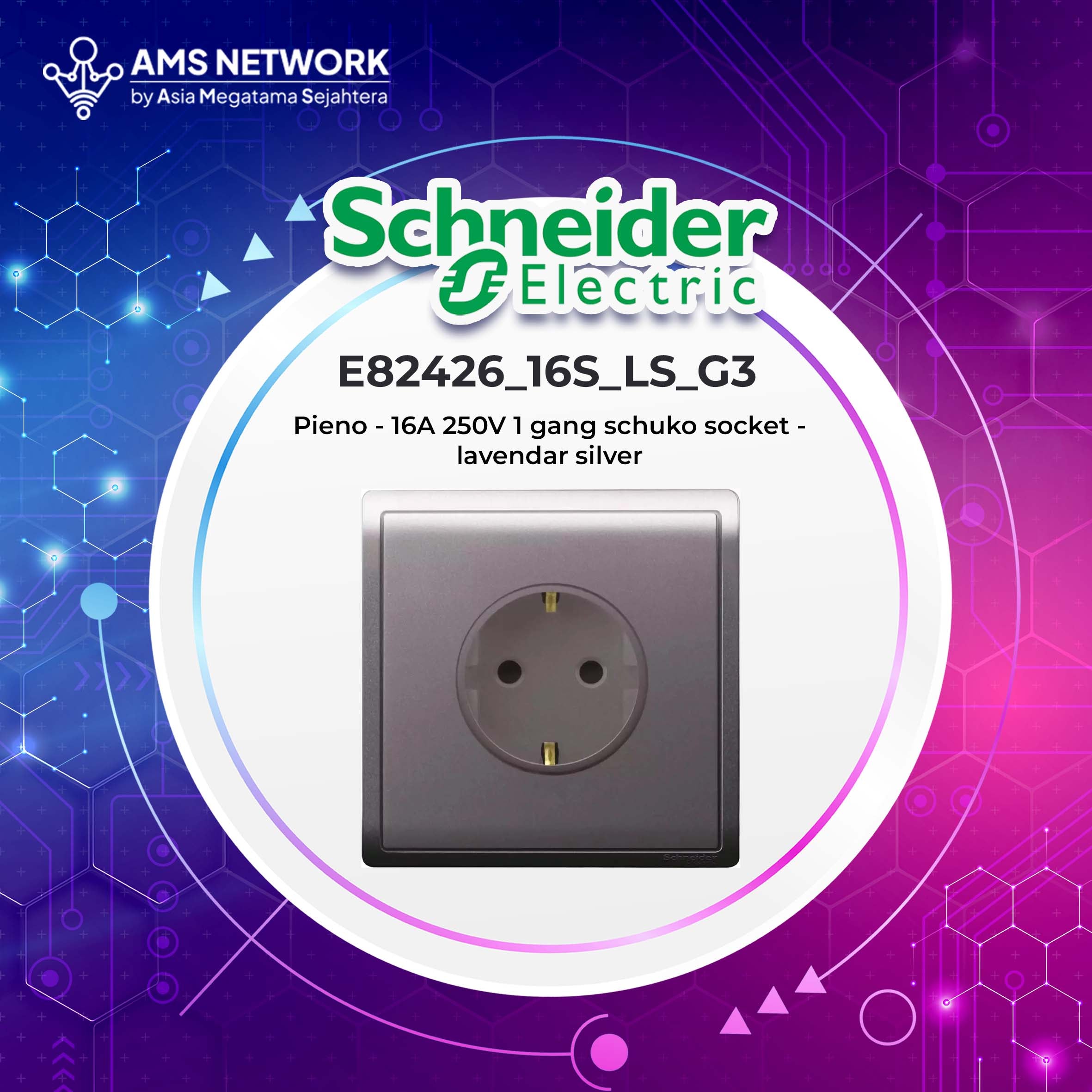 E82426_16S_LS_G3 - Schneider Stop Kontak Schuko 16A Pieno, Lavendar Silver