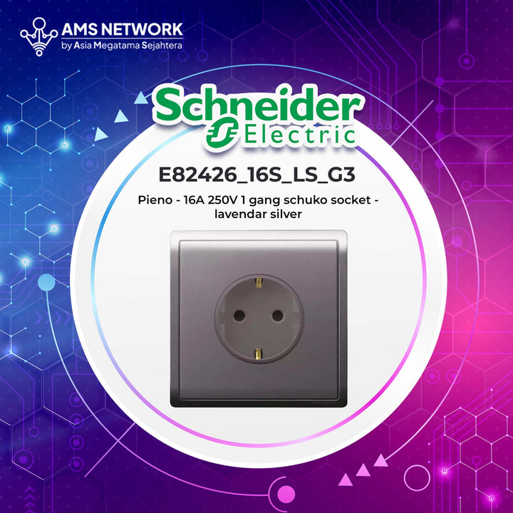 E82426_16S_LS_G3 - Schneider Stop Kontak Schuko 16A Pieno, Lavendar Silver