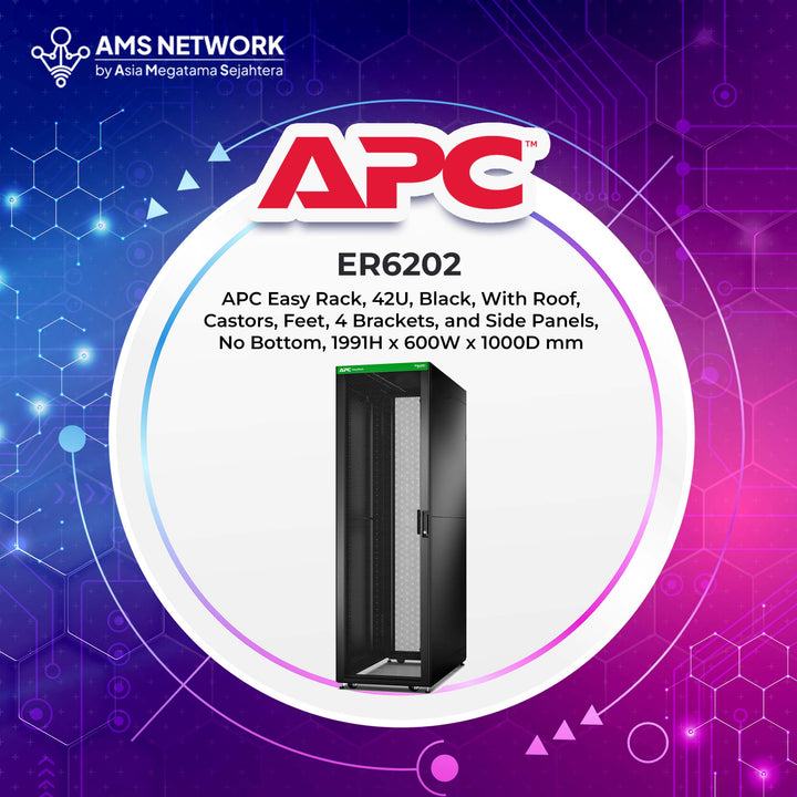 ER6202 - APC APC Easy Rack 600mm/42U/1000mm, with Roof, Side panel,castors,feet and 4 Brackets, No Bottom, black Tower