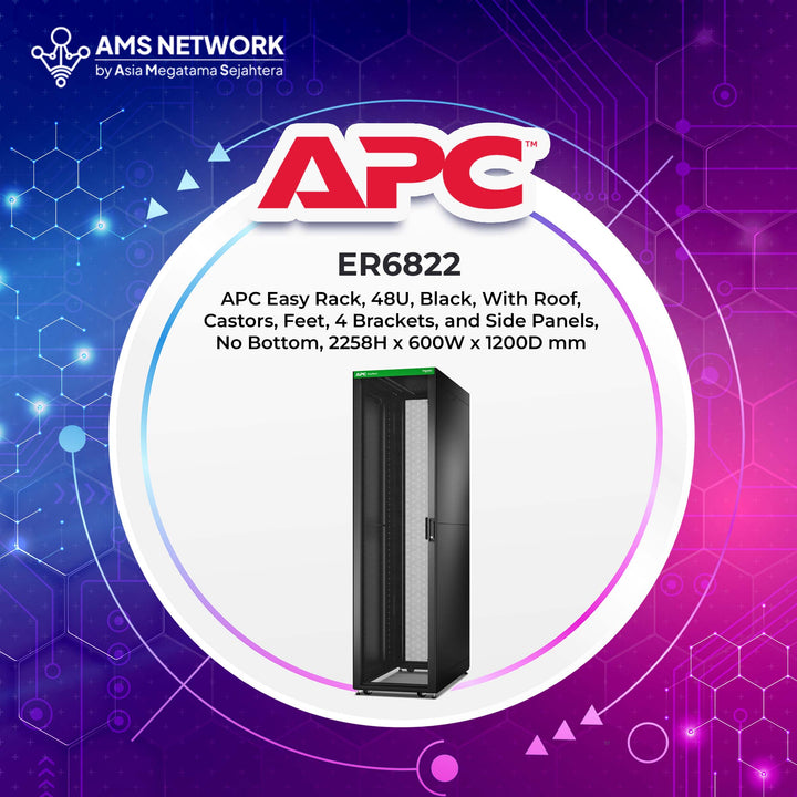 ER6822 - APC Easy Rack 600mm/48U/1200mm with Roof, Side panel,castors,feet and 4 Brackets, No Bottom, black Tower