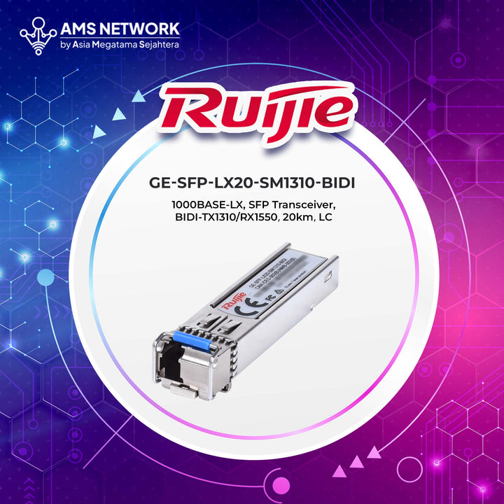 GE-SFP-LX20-SM1310-BIDI - RUIJIE 1000BASE-LX, SFP Transceiver, BIDI-TX1310/RX1550，20km，LC