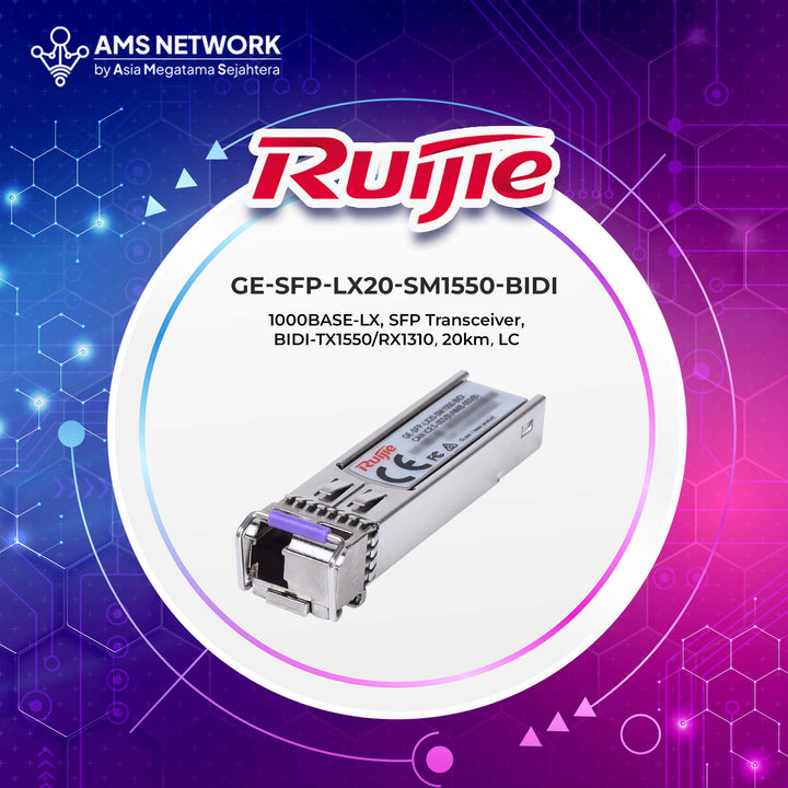GE-SFP-LX20-SM1550-BIDI - RUIJIE 1000BASE-LX, SFP Transceiver, BIDI-TX1550/RX1310，20km，LC