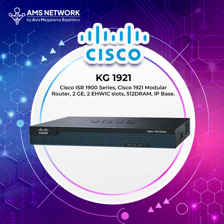KG 1921 - Cisco ISR 1900 Series, Cisco 1921 Modular Router, 2 GE, 2 EHWIC Slots, 512DRAM, IP Base