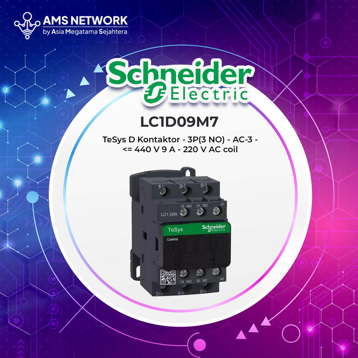LC1D09M7 - SCHNEIDER Electric Contractor 25A 220V TeSys D Kontaktor - 3P(3 NO) - AC-3 - <= 440 V 9 A - 220 V AC coil