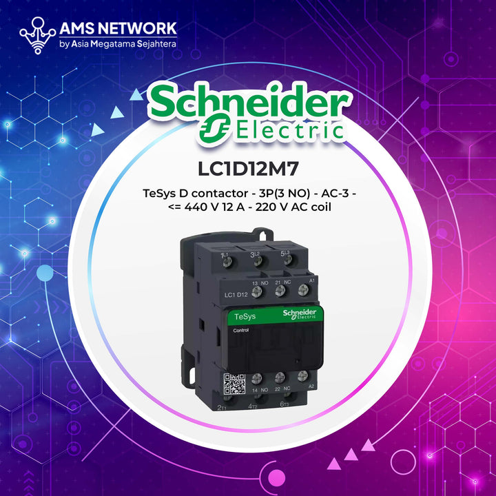 LC1D12M7 - SCHNEIDER Electric Contractor 3P 25A 220V TeSys D contactor - 3P(3 NO) - AC-3 - <= 440 V 12 A - 220 V AC coil