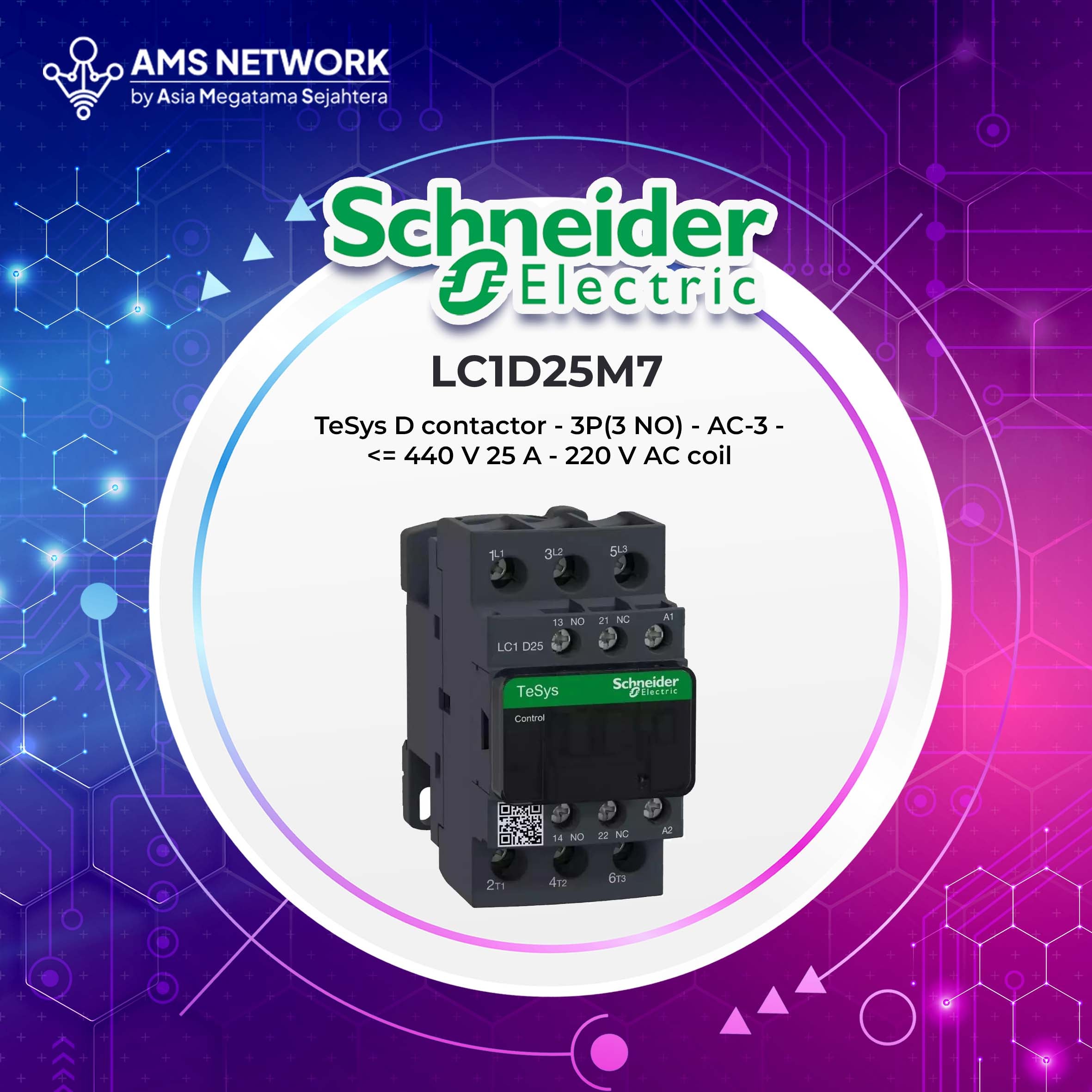 LC1D25M7 - Schneider Electric Contactor LC1D25M7 220V AC Coil
