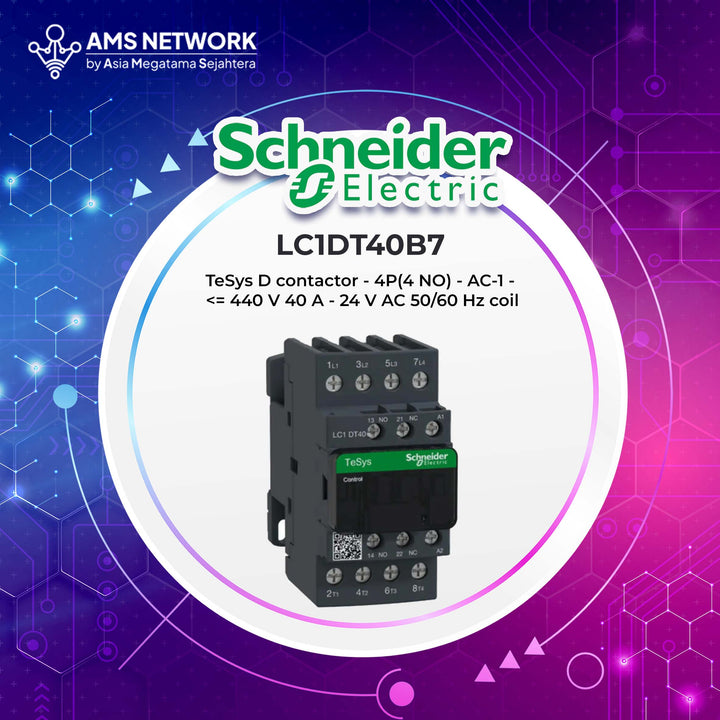 LC1DT40B7 - Schneider Electric Contactor 4P 40A 4 Phase 40 Ampere 24V 4NO