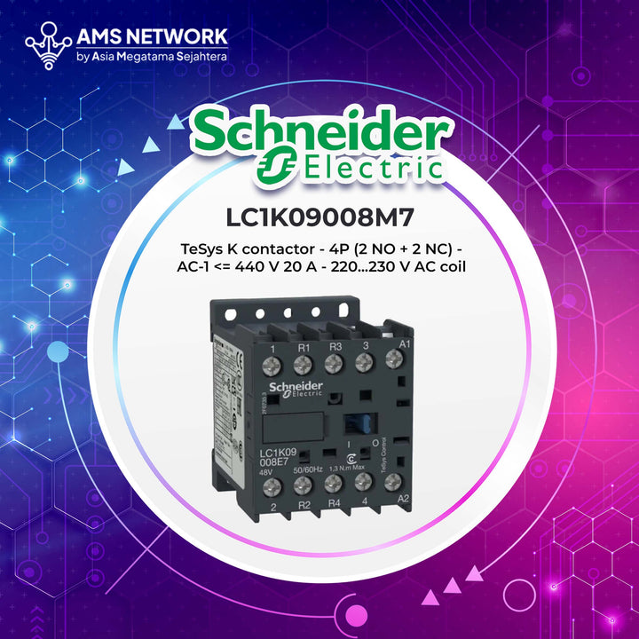 LC1K09008M7 - Schneider Electric contactor (2 NO + 2 NC) 20 A - 220 VAC coil