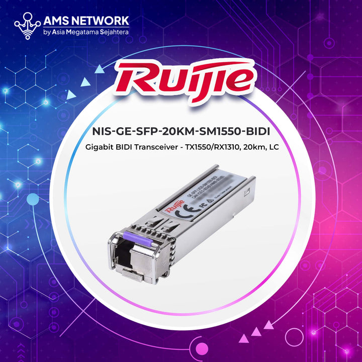 NIS-GE-SFP-20KM-SM1550-BIDI - RUIJIE Gigabit BIDI Transceiver - TX1550/RX1310, 20km, LC