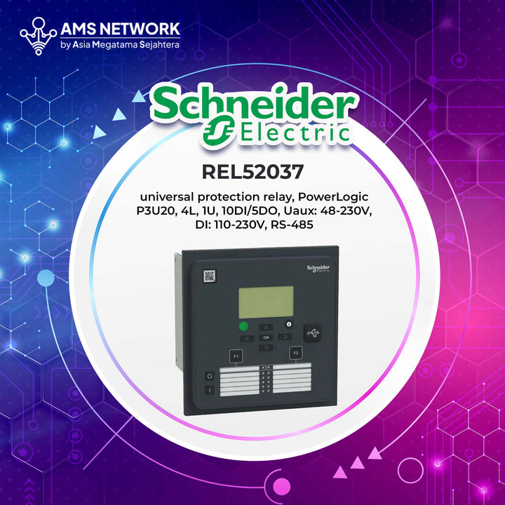 REL52037 - Schneider Electric Universal Protection Relay, Power Logic P3U20, 4L, 1U, 10DI/5DO, Uaux: 48-230V, DI: 110-230V, RS-485
