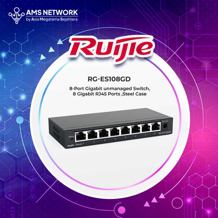 RG-ES108GD - RUIJIE 8-port 10/100/1000Mbps Unmanaged Non-PoE Switch