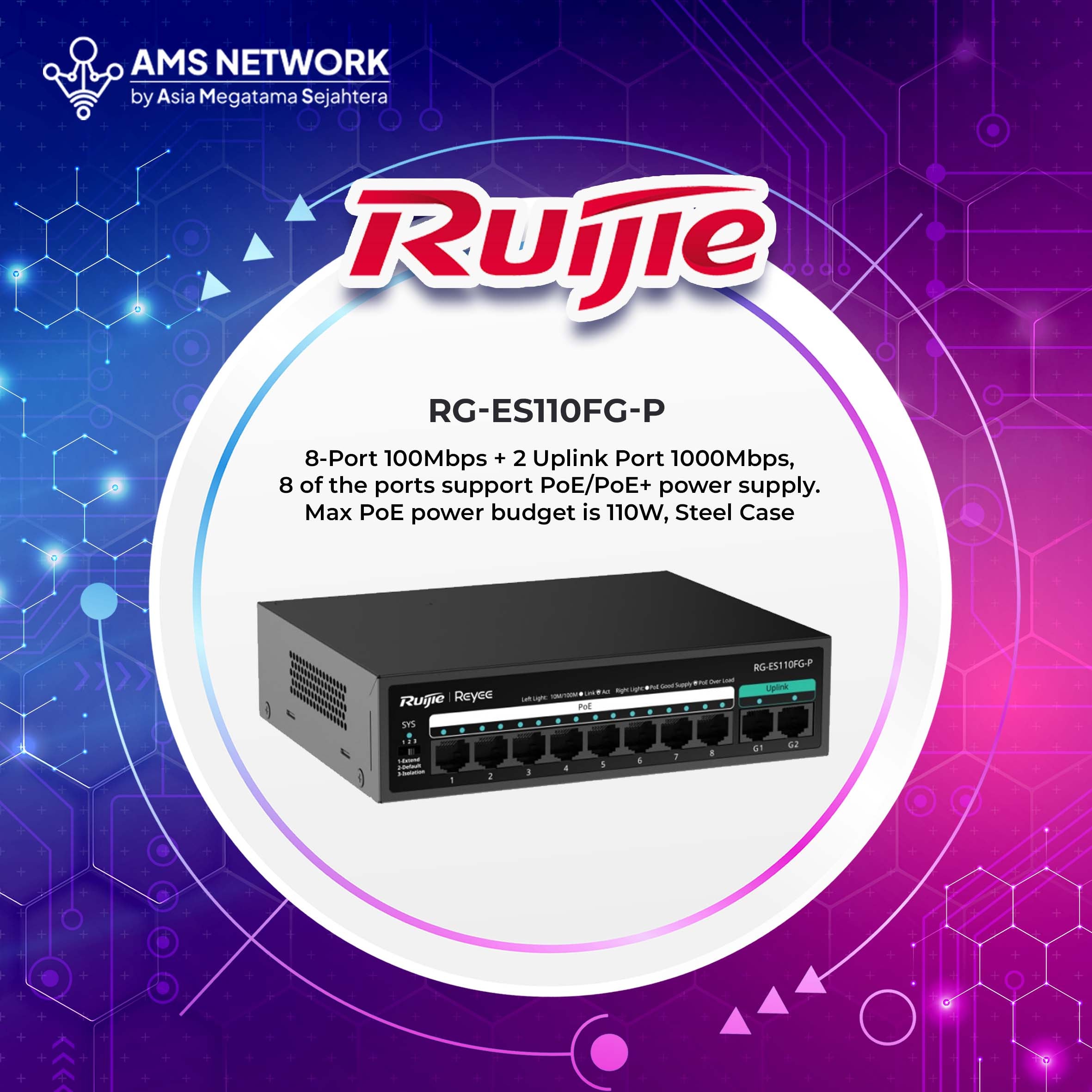 RG-ES110F-P - RUIJIE Switch PoE Unmanage 10-Port 10/100 Mbps