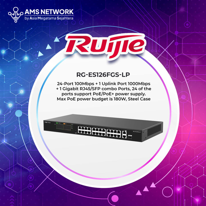 RG-ES126FGS-LP - RUIJIE Switch PoE Unmanage 24-Port 10/100 Mbps dengan 2-port Gigabit