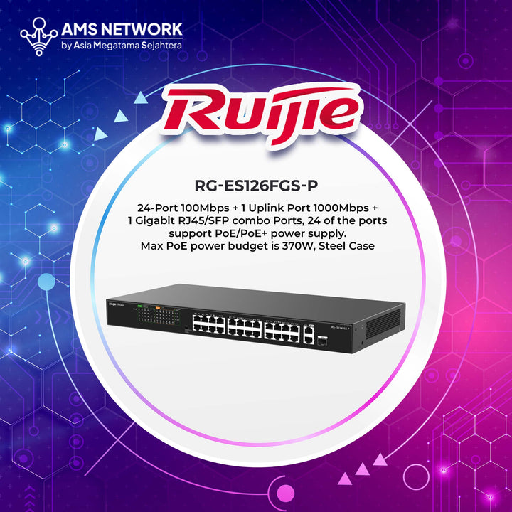RG-ES126FGS-P - RUIJIE 24-Port 10/100 Mbps with 2-Port Gigabit Unmanaged PoE Switch
