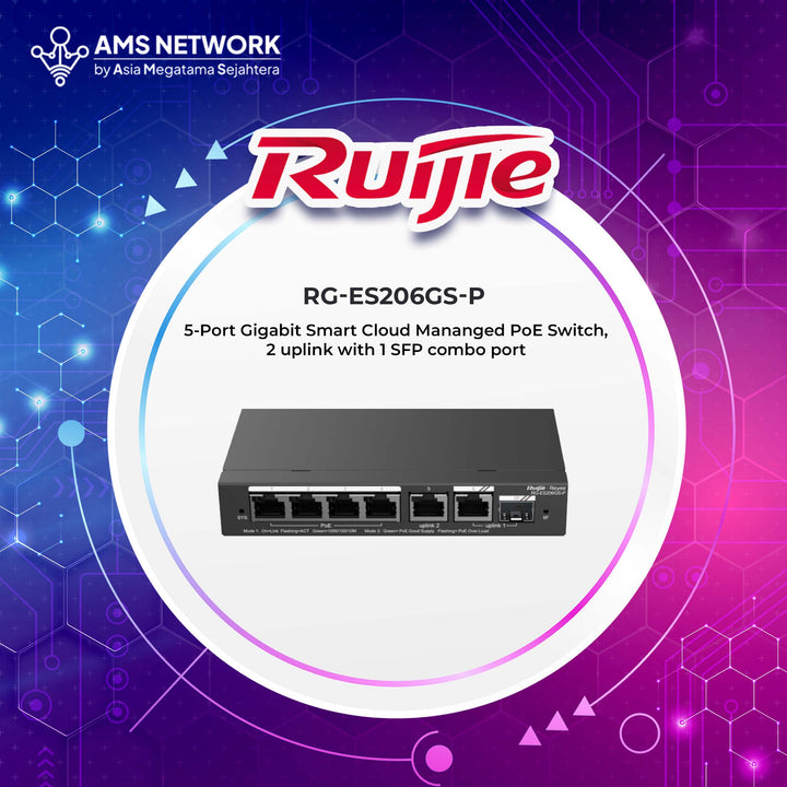 RG-ES206GS-P - RUIJIE 6-Port Gigabit Smart Cloud Managed PoE Switch