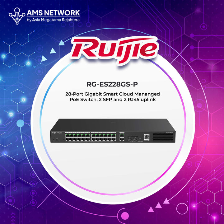 RG-ES228GS-P - RUIJIE 28-Port Gigabit Smart Cloud Mananged PoE Switch, 2 SFP and 2 RJ45 uplink