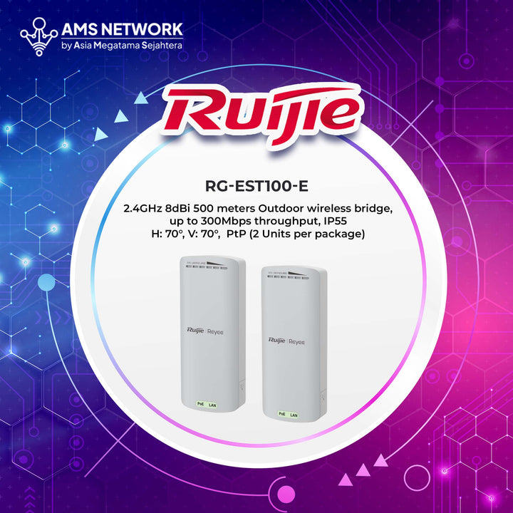 RG-EST100-E - RUIJIE 2.4GHz 8dBi 500 meters Wireless Bridge 1 pair (2 Units per package)