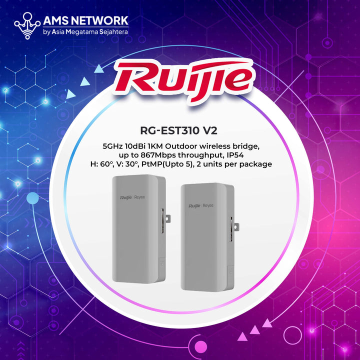 RG-EST310 V2 - RUIJIE 5GHz 10dBi 1KM Outdoor wireless bridge PtMP(Upto 5), 2 units per package