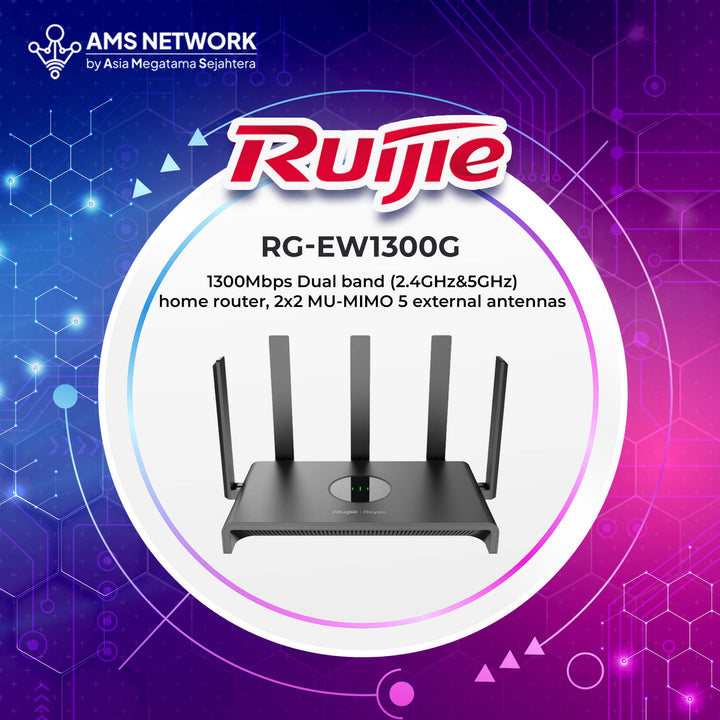 RG-EW1300G - RUJIE 1300Mbps Dual band (2.4GHz&5GHz) home router, 2x2 MU-MIMO 5 external antennas