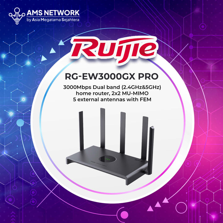 RG-EW3000GX PRO - RUIJIE 3000Mbps Dual band (2.4GHz&5GHz) home router, 2x2 MU-MIMO 5 external antennas with FEM
