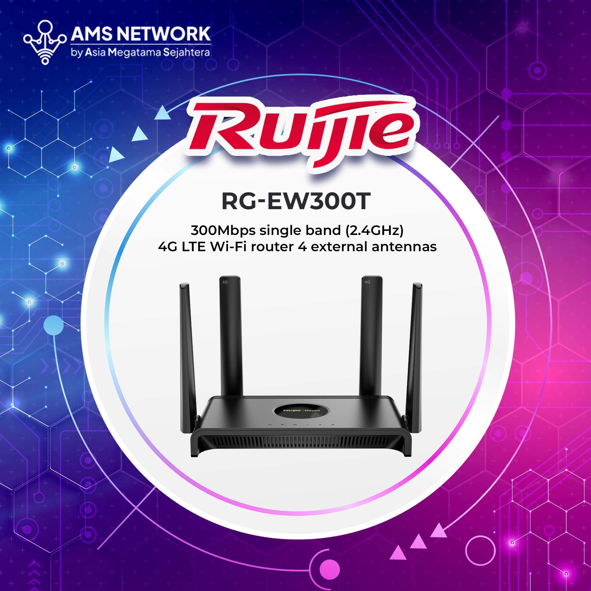 RG-EW300T - RUIJIE 300Mbps single band (2.4GHz) 4G LTE Wi-Fi router 4 external antennas