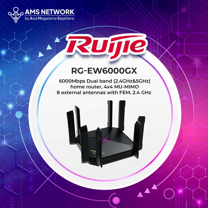 RG-EW6000GX - RUIJIE 6000Mbps Dual band (2.4GHz&5GHz) home router, 4x4 MU-MIMO 8 external antennas with FEM