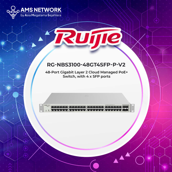 RG-NBS3100-48GT4SFP-P-V2 - RUIJIE 48-Port Gigabit Layer 2 Cloud Managed PoE+ Switch, with 4 x SFP ports