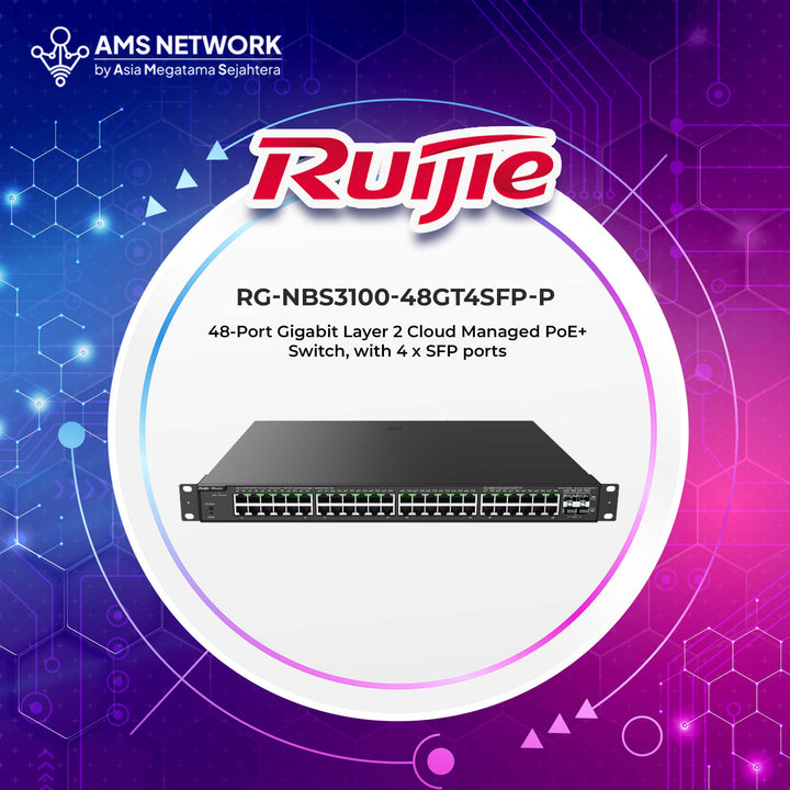 RG-NBS3100-48GT4SFP-P - RUIJIE 48-Port Gigabit Layer 2 Cloud Managed PoE+ Switch, with 4 x SFP ports