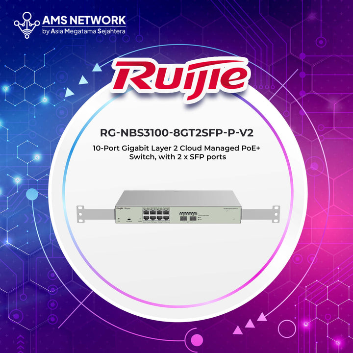 RG-NBS3100-8GT2SFP-P-V2 - RUIJIE 10-Port Gigabit Layer 2 Cloud Managed PoE+ Switch, with 2 x SFP ports