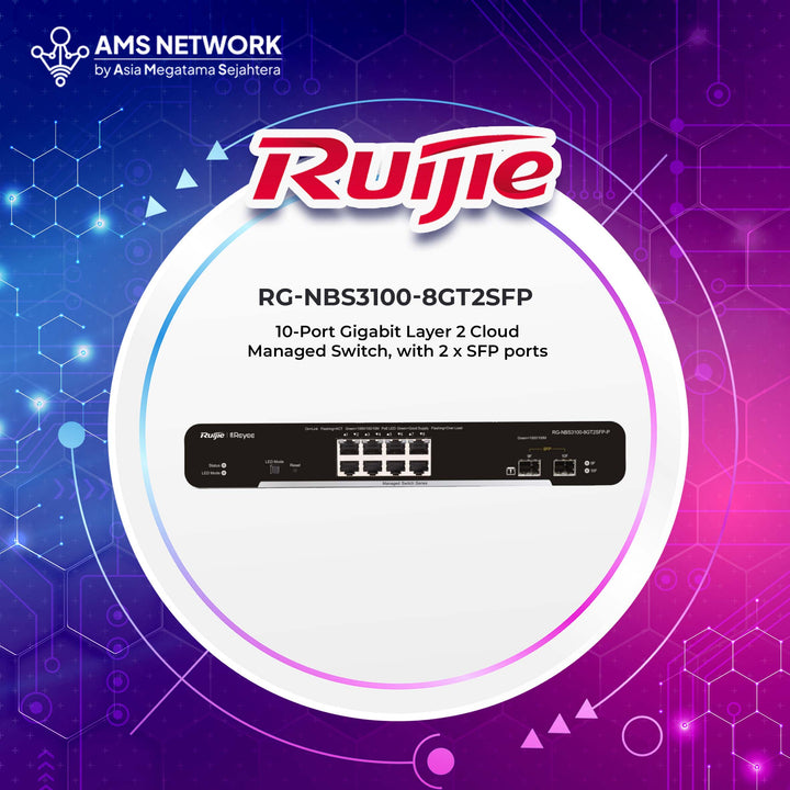 RG-NBS3100-8GT2SFP - RUIJIE 10-Port Gigabit Layer 2 Cloud Managed Switch, with 2 x SFP ports