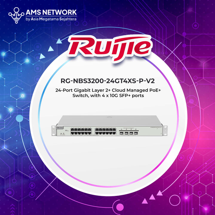 RG-NBS3200-24GT4XS-P-V2- RUIJIE 24-Port Gigabit Layer 2+ Cloud Managed PoE+ Switch, with 4 x 10G SFP+ ports