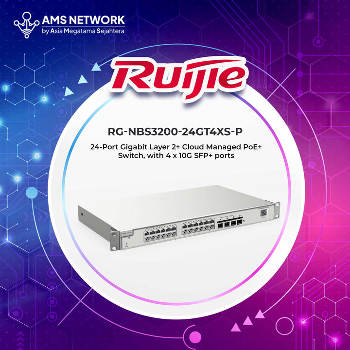 RG-NBS3200-24GT4XS-P - RUIJIE 24-Port Gigabit Layer 2+ Cloud Managed PoE+ Switch, with 4 x 10G SFP+ ports