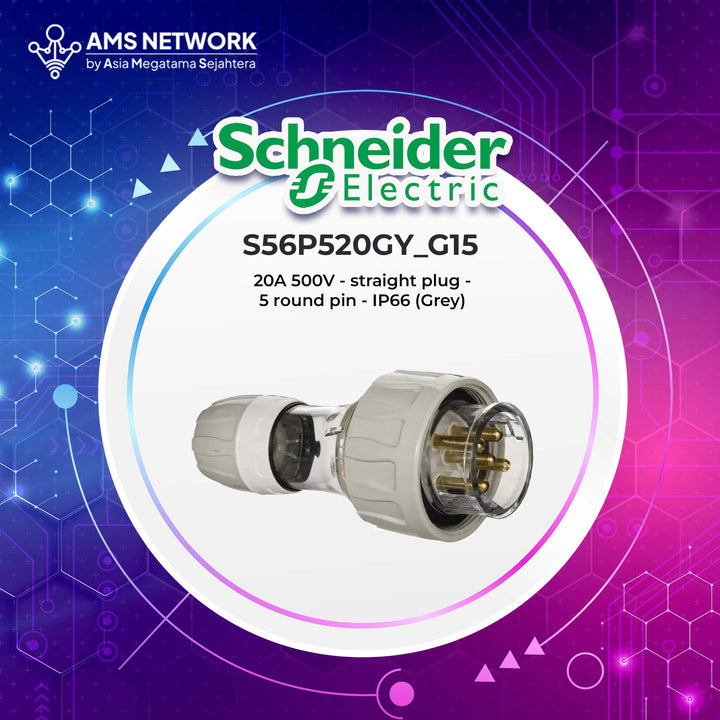 S56P520GY_G15 - Schneider Electric 20A 500V - straight plug - 5 round pin - IP66 (Grey)