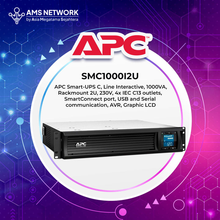 SMC1000I2U / SMC1000I-2U - APC Smart-UPS C, Line Interactive, 1000VA, 600W, Rackmount 2U, 230V, 4x IEC C13 outlets, USB and Serial communication, AVR, Graphic LCD
